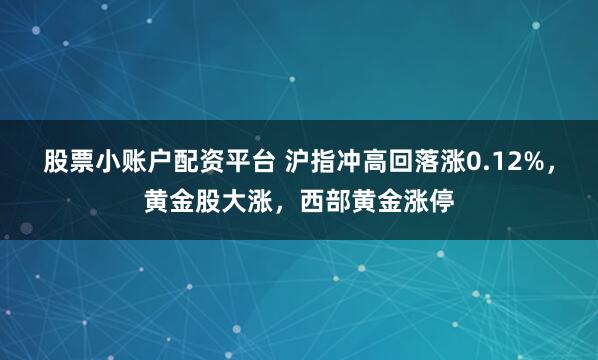 股票小账户配资平台 沪指冲高回落涨0.12%，黄金股大涨，西部黄金涨停